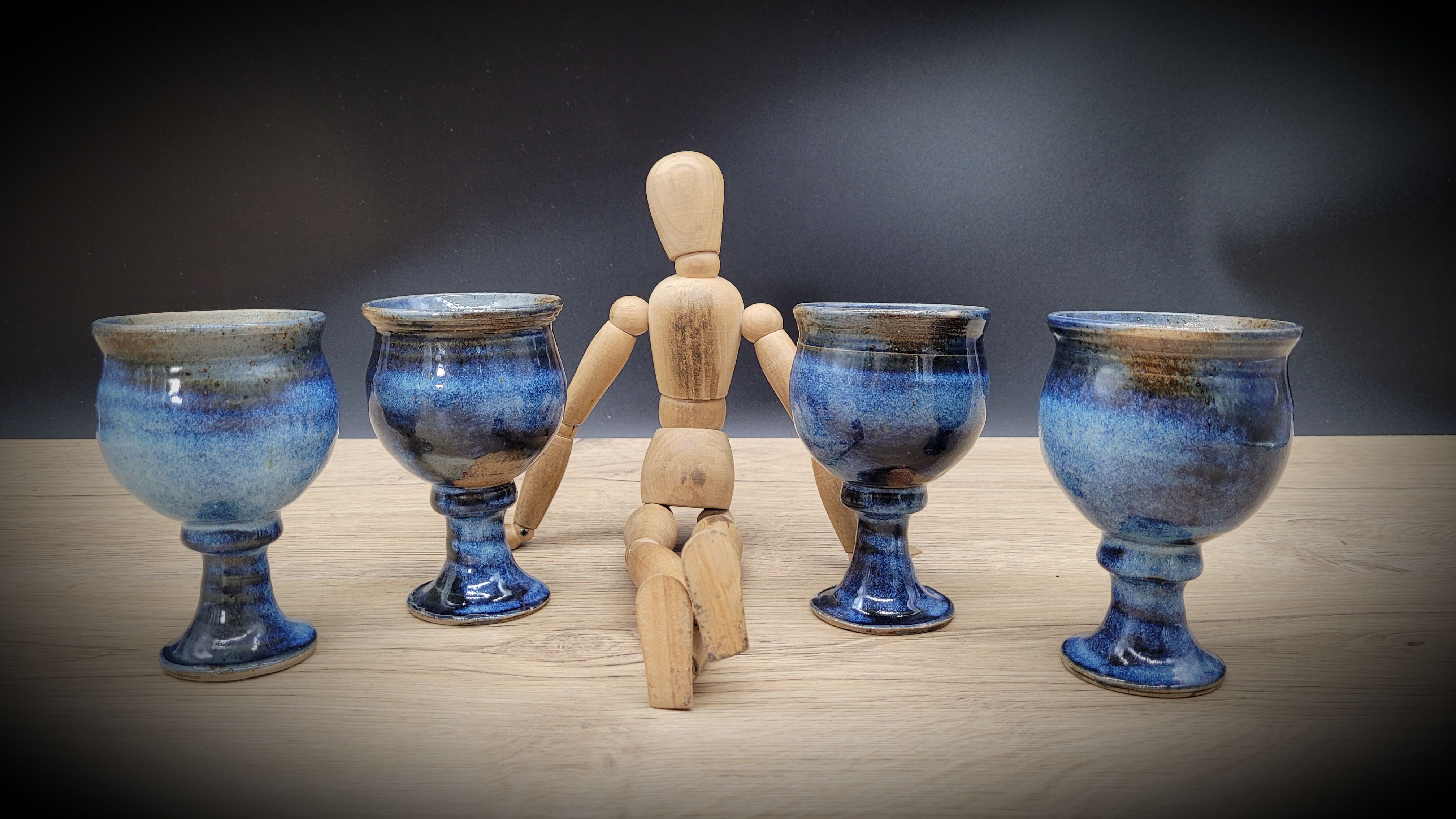Set 4 blue sandstone cups