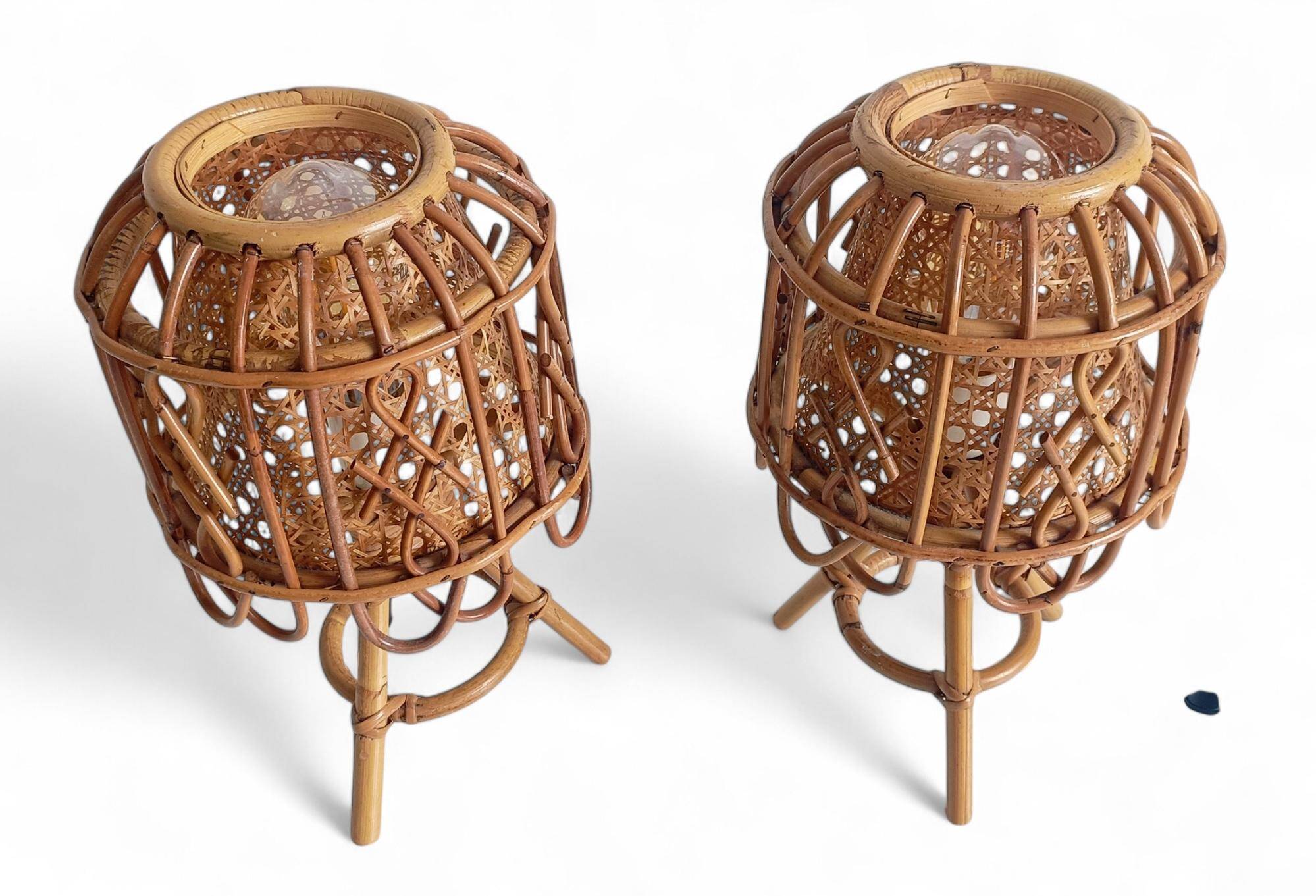 Mid-Century French Riviera Bamboo and Rattan Table Lamps, 1960s