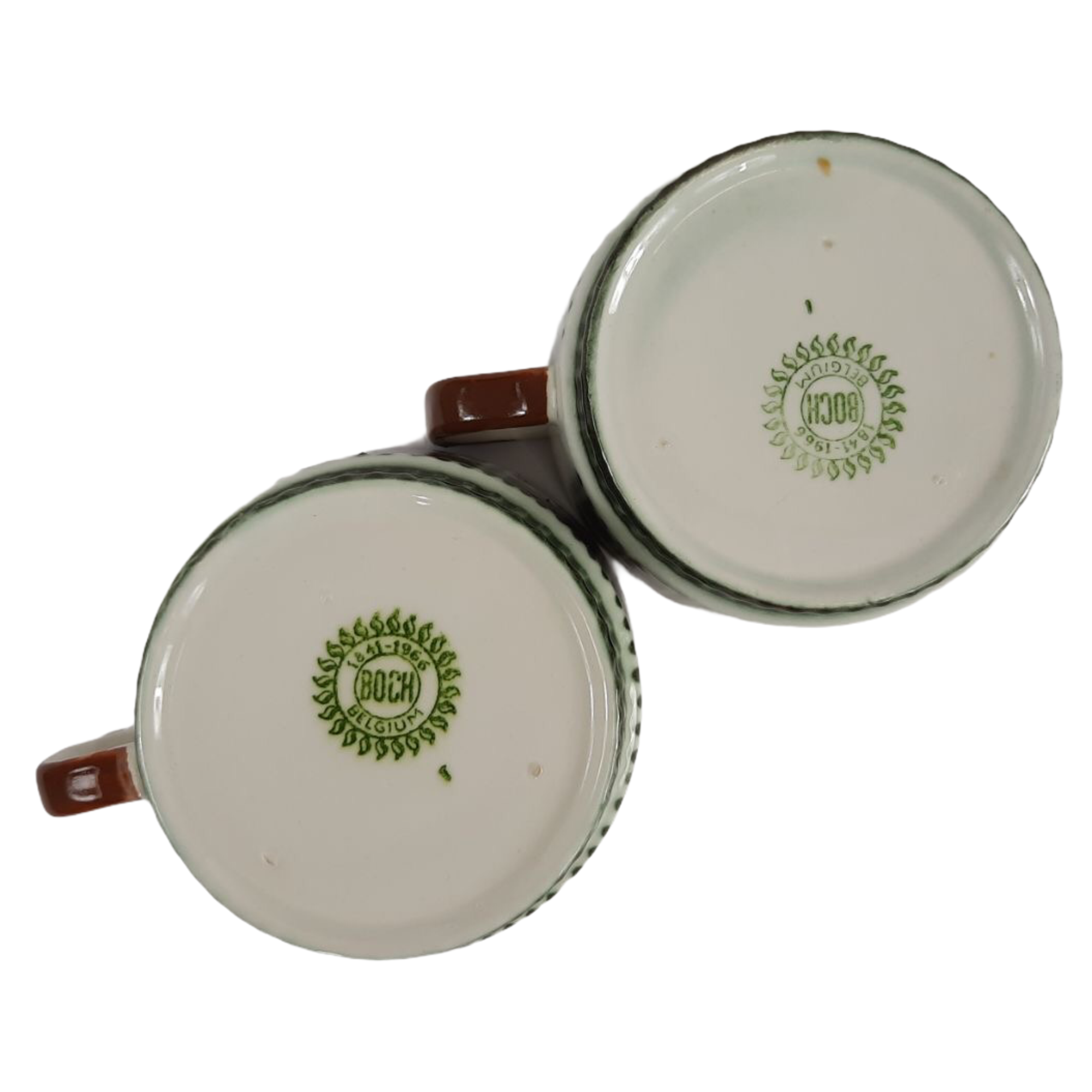 Tea service for Six vintage boch pattern brown, white and green