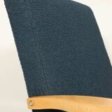 Fauteuil vintage scandinave bleu marin bouclé design moderne milieu siècle