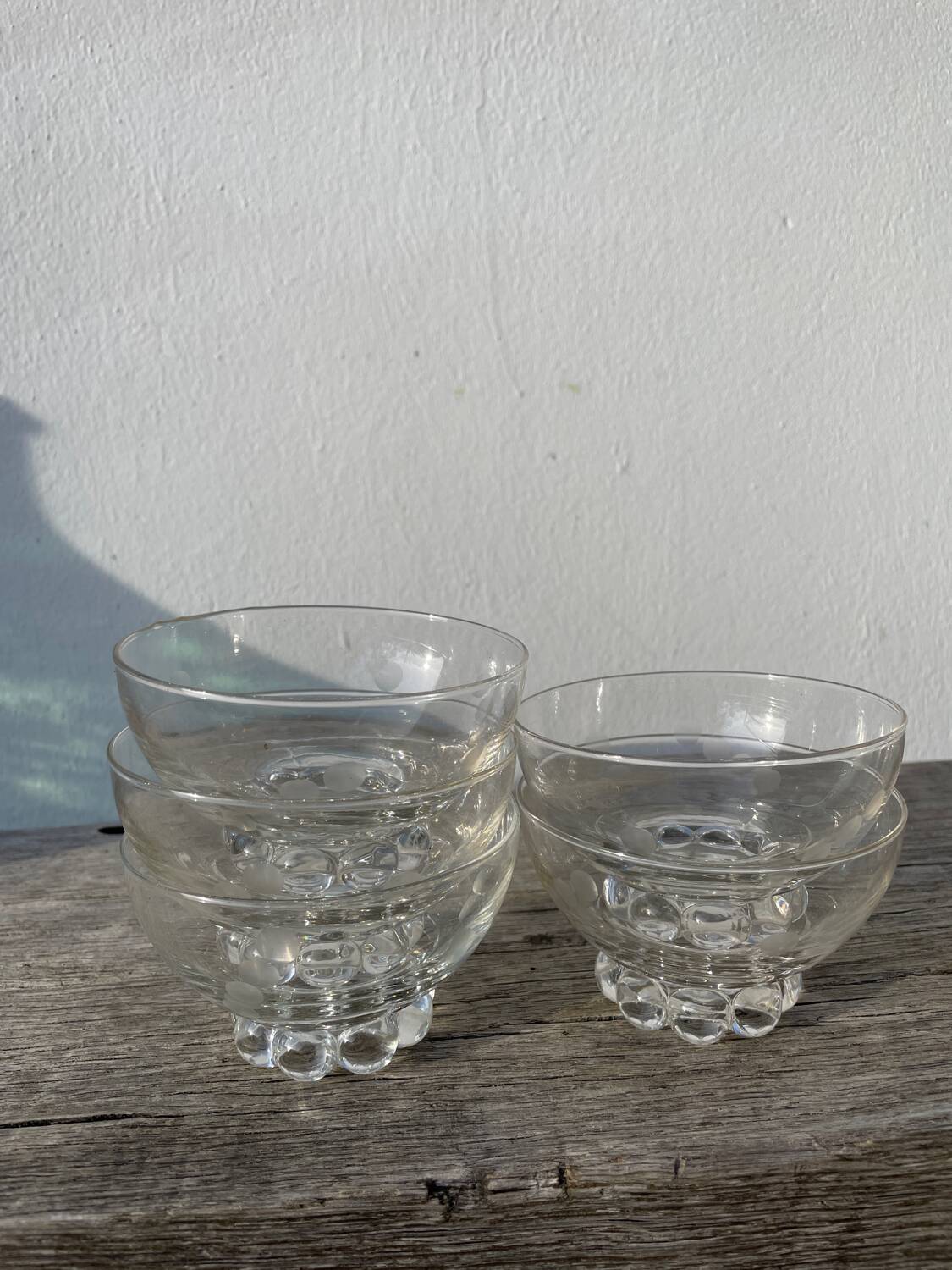 5 small ramekins in beaded and polka dot glass