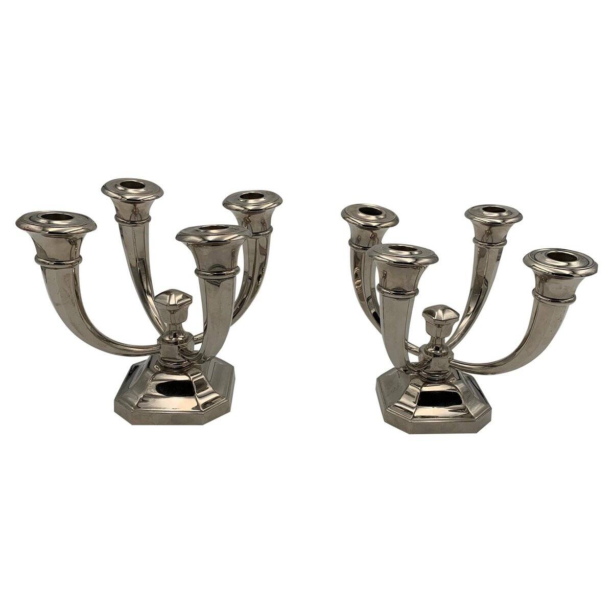 Art Deco French Nickeled Bronze Candlesticks by J. Leleu, 1930, Set of 2