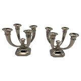 Art Deco French Nickeled Bronze Candlesticks by J. Leleu, 1930, Set of 2