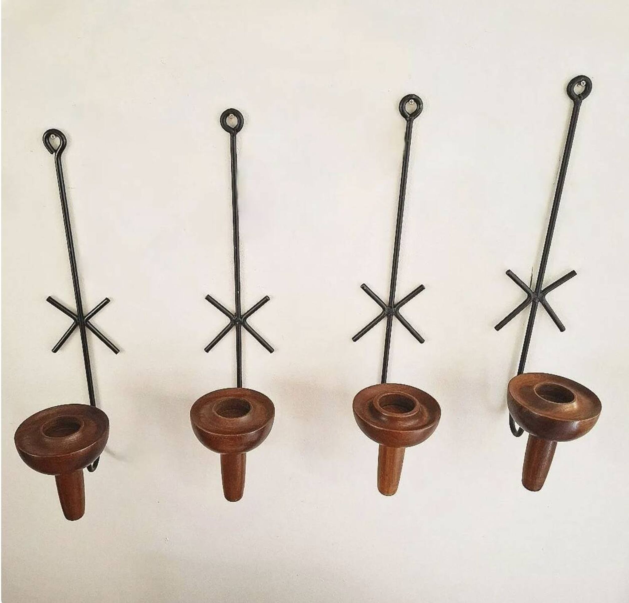 Vintage TEAK WALL SCONCE / lampett, candle holder, stylish, set of 4, 50s