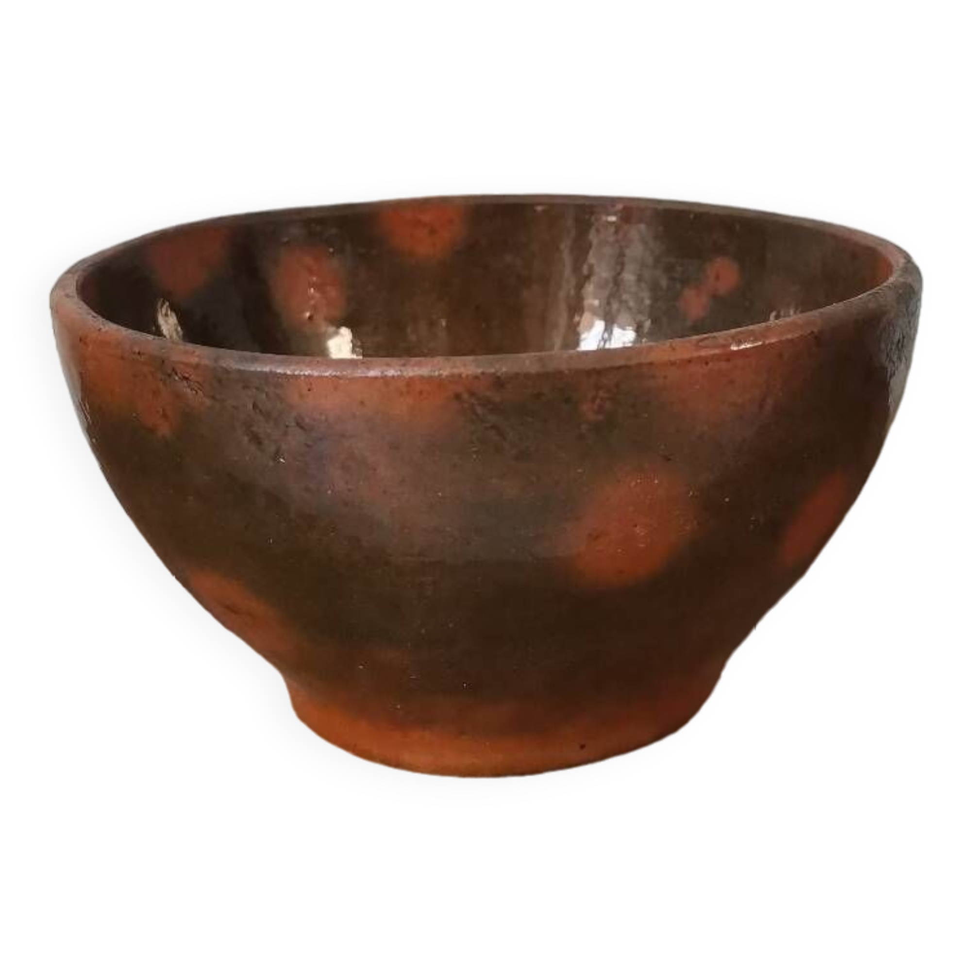 Vintage bowl, old enameled ceramic, wood fired