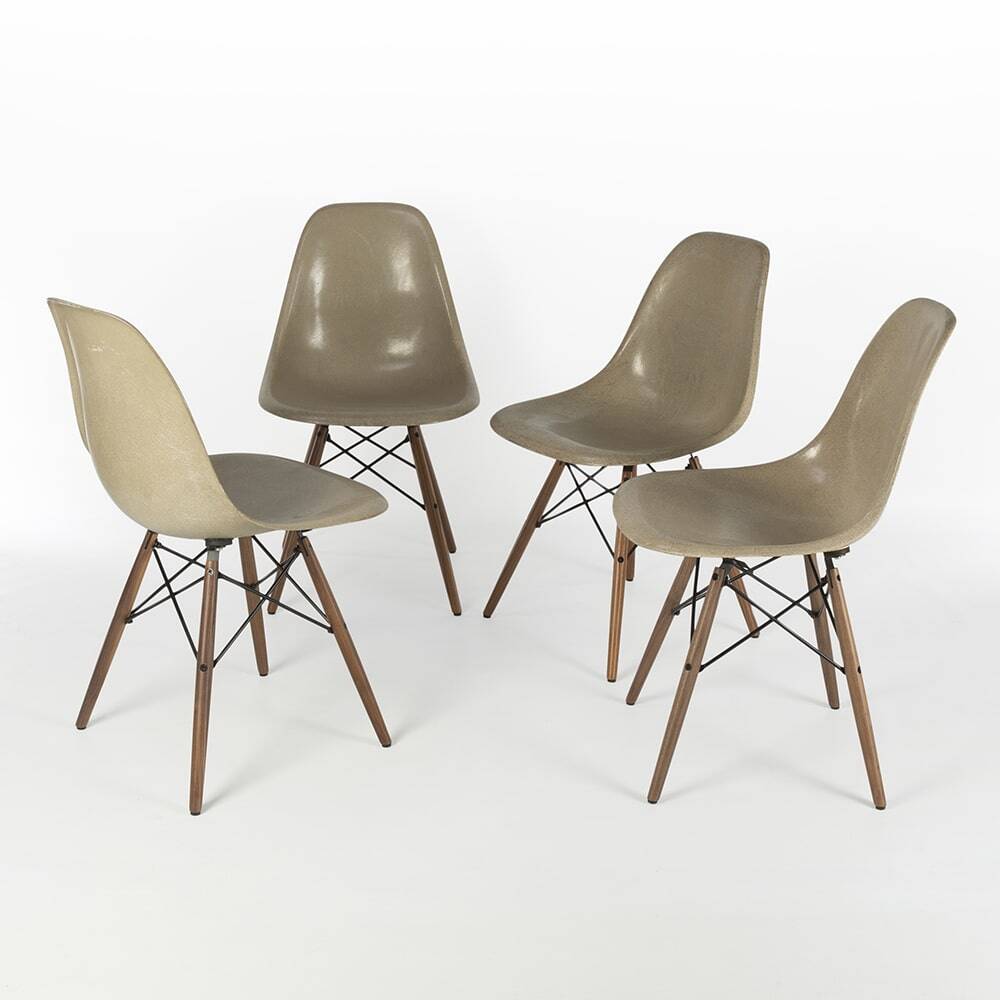 Greige Set (4) Herman Miller Vintage Original Eames DSW Side Shell Chairs