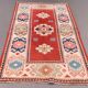 Old turkish kazak rug 140x83 cm vintage, red and blue