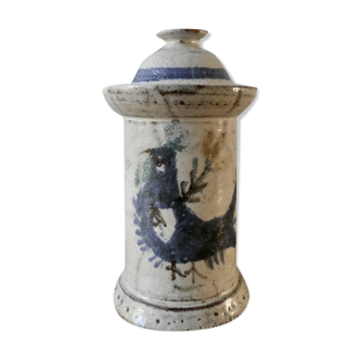 Ceramic pot, blue bird decoration, La Murier, Vallauris