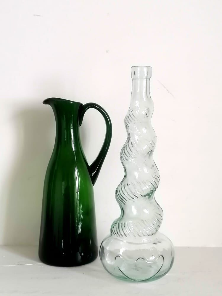 Duo of vintage Empoli glass decanters