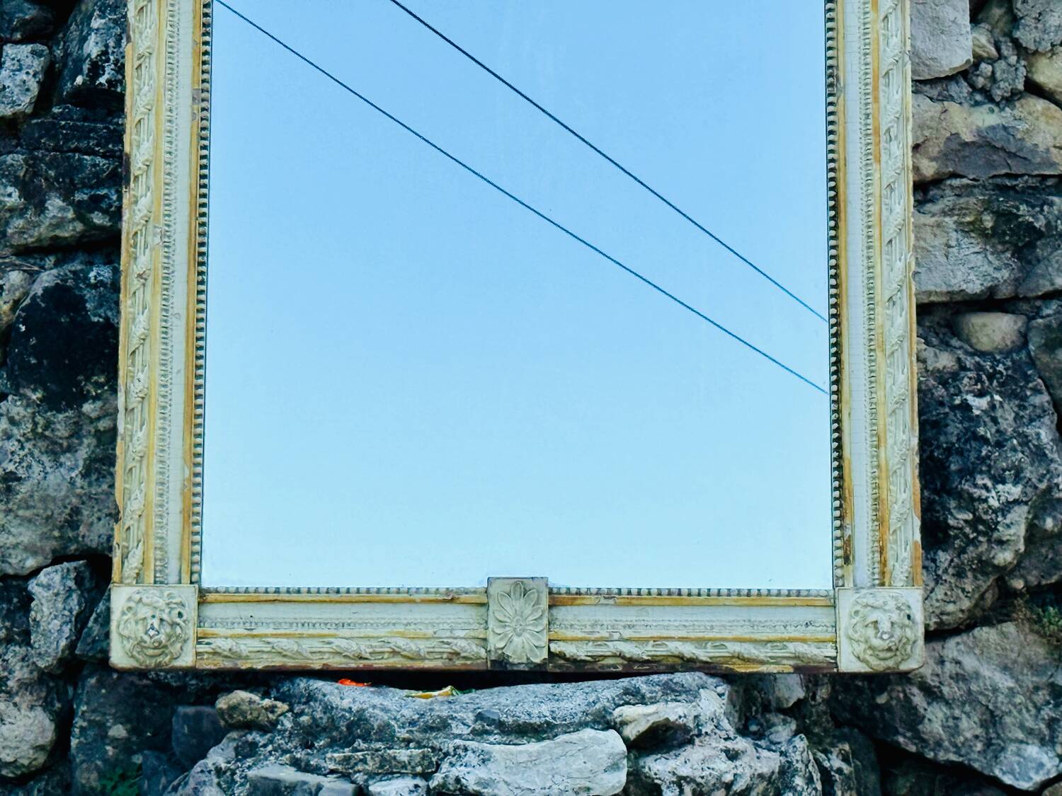 18th century painted wooden mirror