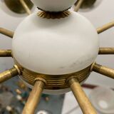 White Brass Opaline Glass Sputnik Chandelier 10 lights