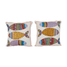 Fish design suzani pillow bohemian decor, set of two