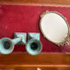 Exceptional pair of large candlesticks in patinated greenish-blue brass.