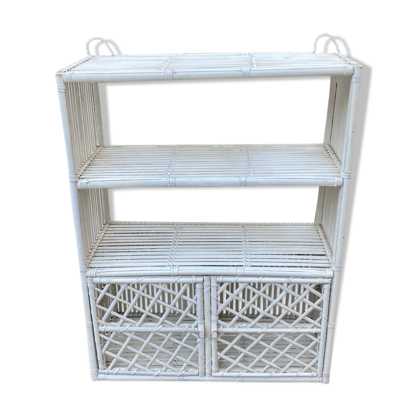 Vintage white rattan wall shelf