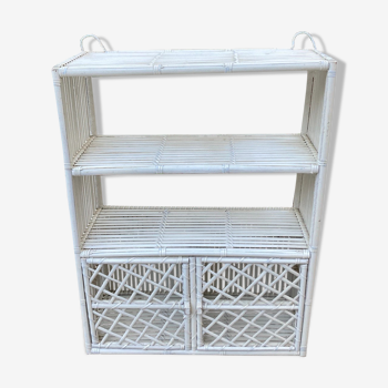Etagère murale vintage en rotin blanc
