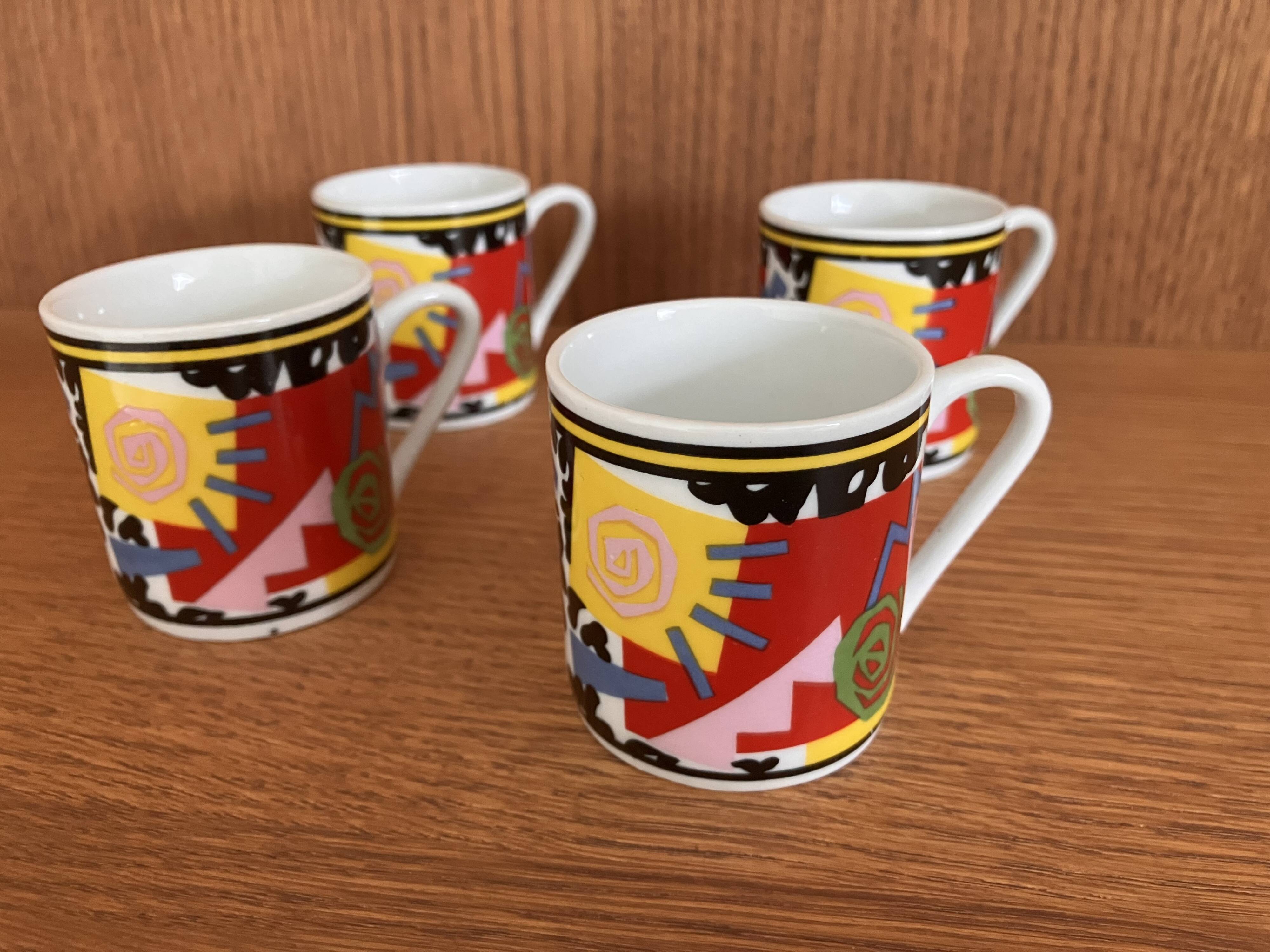 Set of 4 coffee cups memphis 80s fujimori kato kogei