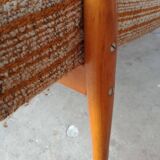 60s wood and fabric armchairs