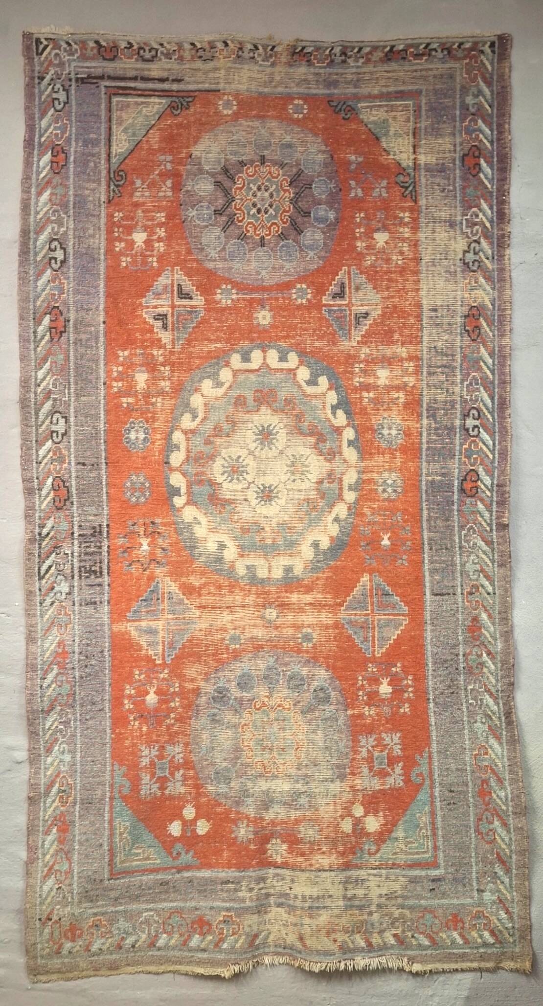 Antique Khotan rug Uyghur East Turkestan 1910