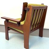 Set of four armchairs and a sofa in wood and green fabric, Italy 1960s