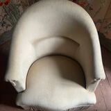 Old toad armchair in beige velvet