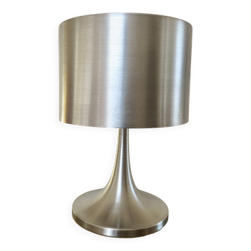 Lampe pied tulipe en métal brossé années 70 vintage