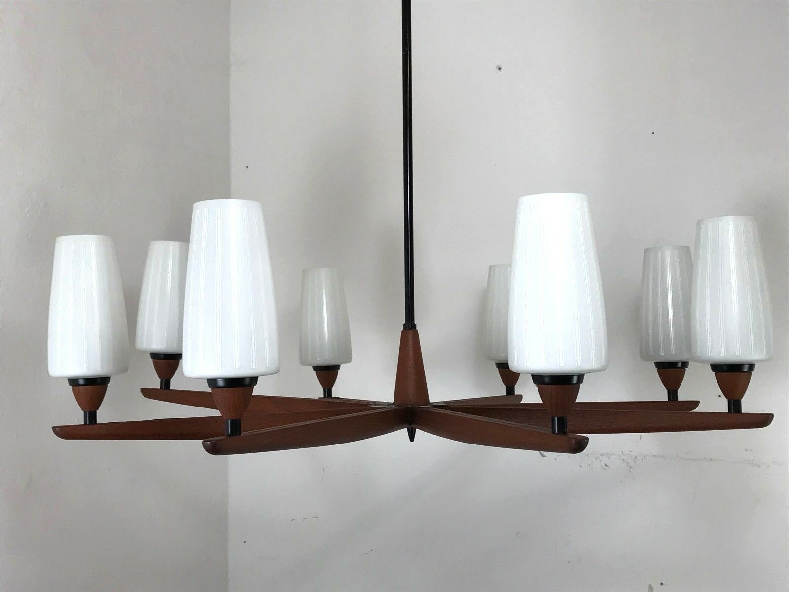 60s 70s teak chandelier Chandelier Uno & Osten Kristiansson for Luxus