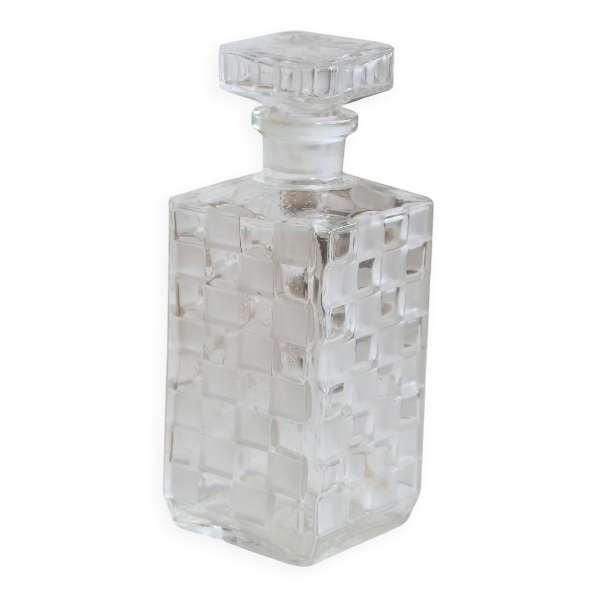 Vintage whisky carafe in transparent and frosted glass - Checkered pattern