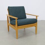 Fauteuil de salon danois vintage, années 1970, rembourrage neuf