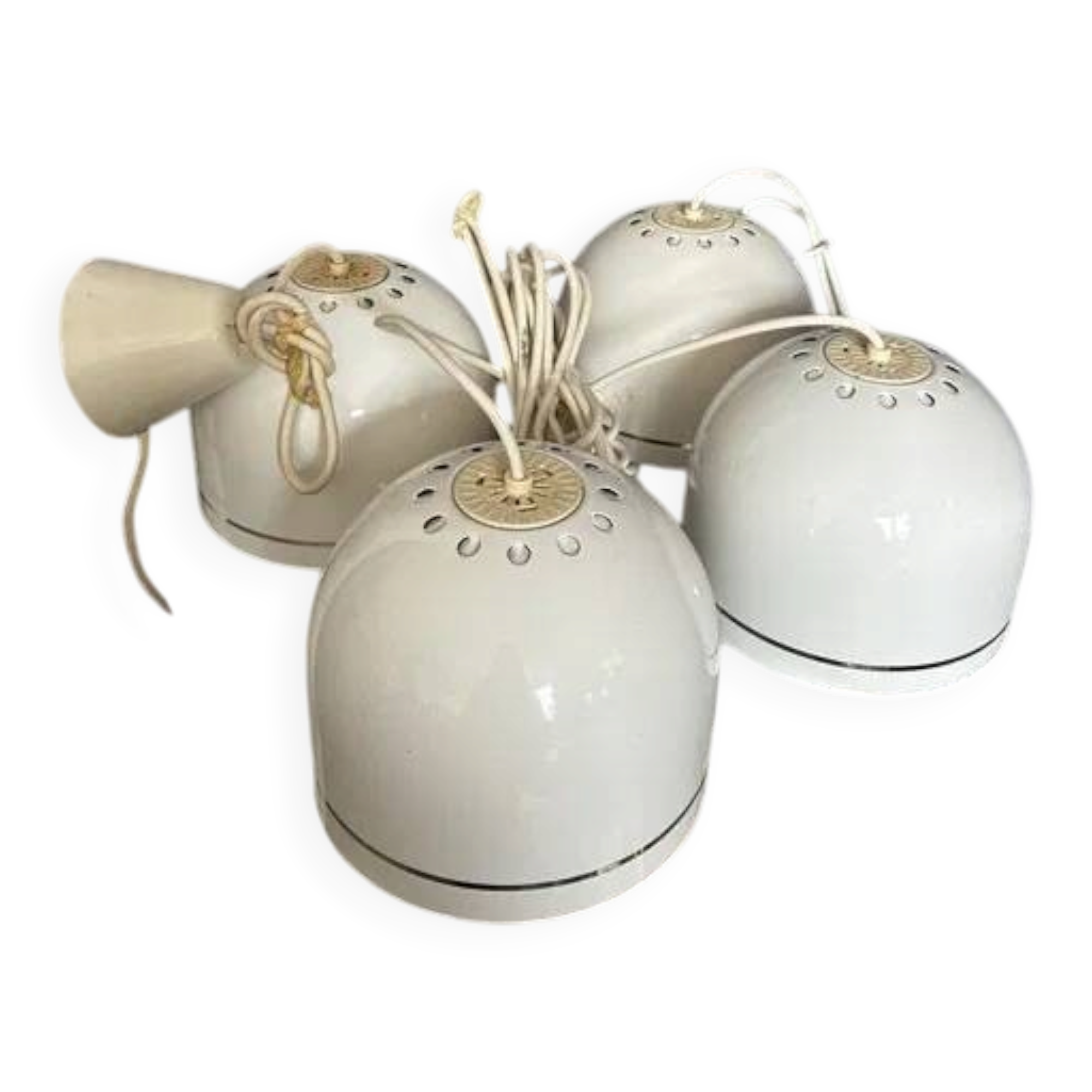 4 lampes suspensions Space Age blanches Philips 201-110, années 1970