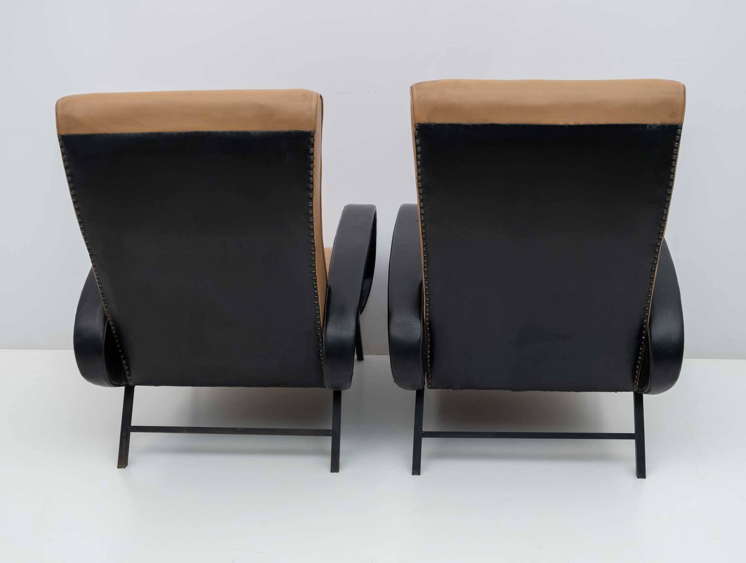 Pair of Marco Zanuso Mid-Century Modern Italian Leather Reclining Armchairs