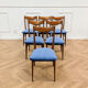 Set of 6 Scandinavian chairs in oak and blue fabric.