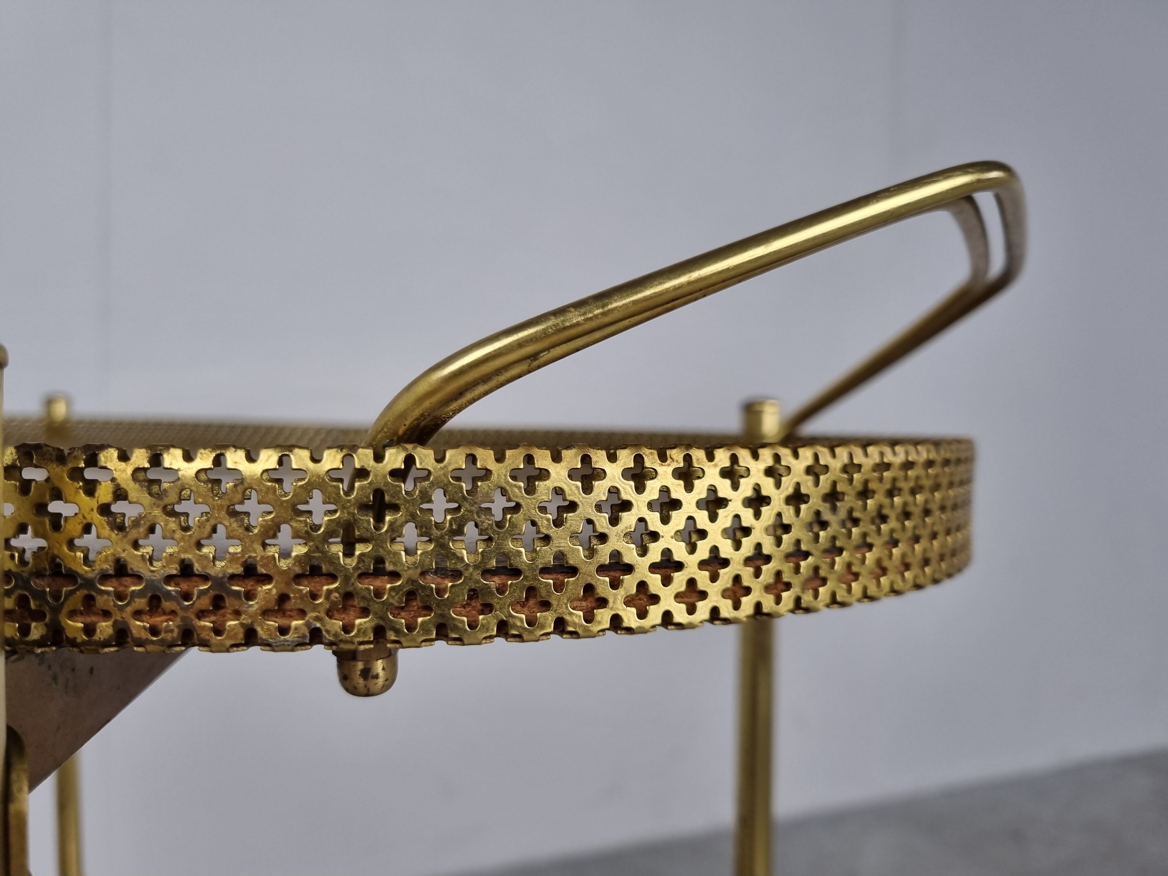 Mid century brass and wood serving trolley, 1950s