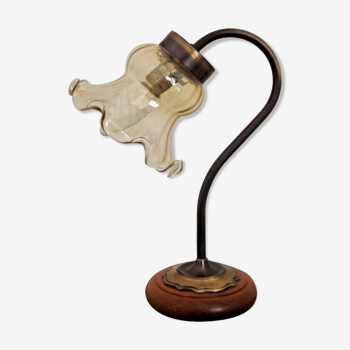 French wood & bronzed effect metal gooseneck lamp