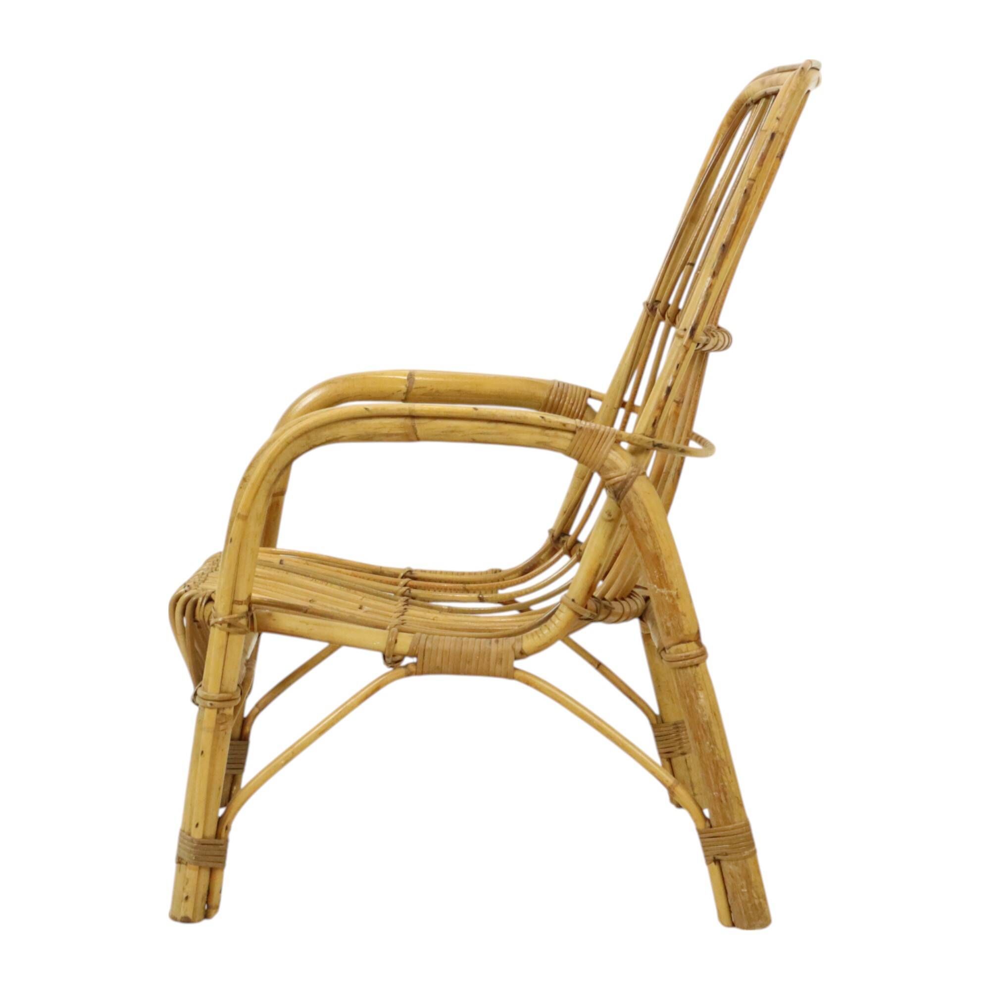 Italian rattan armchair, French Riviera style; Bohemian style side table