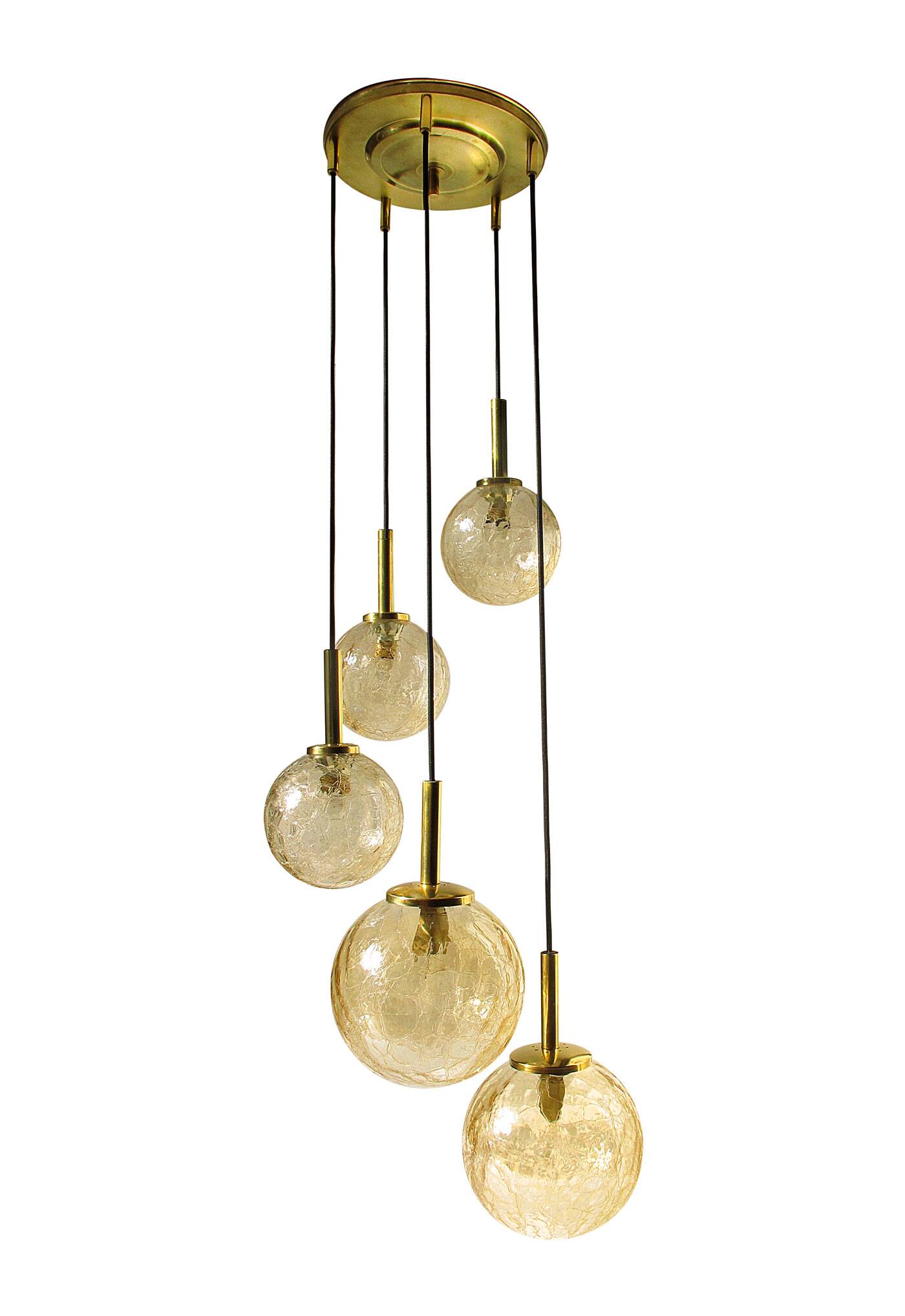Fisher brass and amber glass pendant light 1960