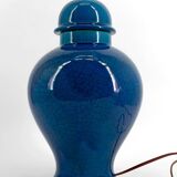 French Blue Crackle Glazed Ceramic Lamp, Circa 1950