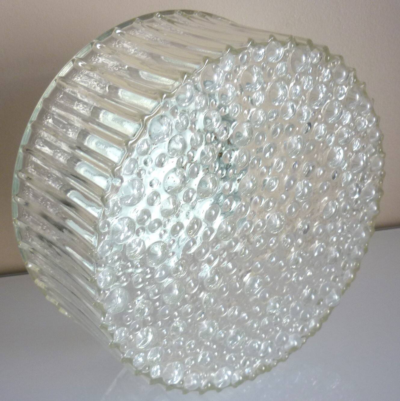 Large round ceiling light, molded glass wall light, thick, Helena Tynell, 1960s