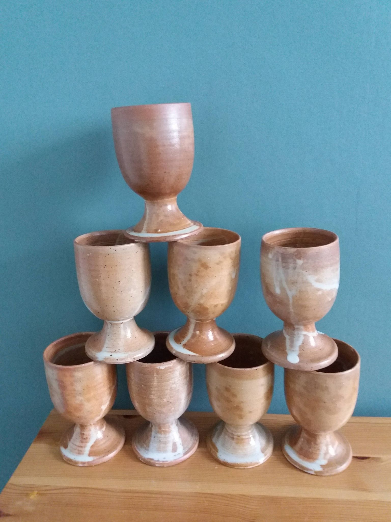 8 Puisaye stoneware stemmed glasses cups