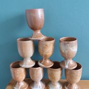 8 Puisaye stoneware stemmed glasses cups