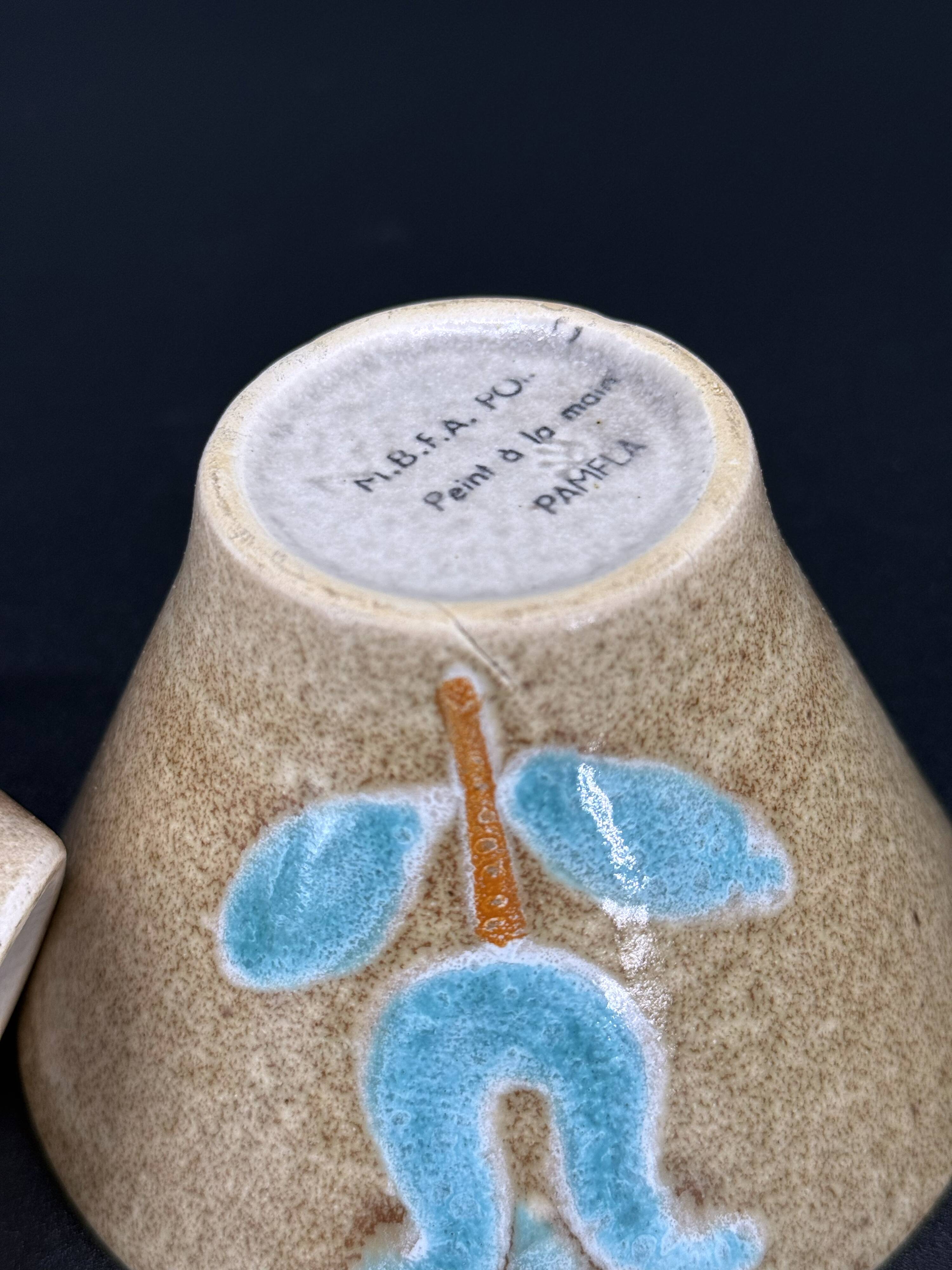 Grès breton peint main – Ensemble floral turquoise Manufacture Bretonne de