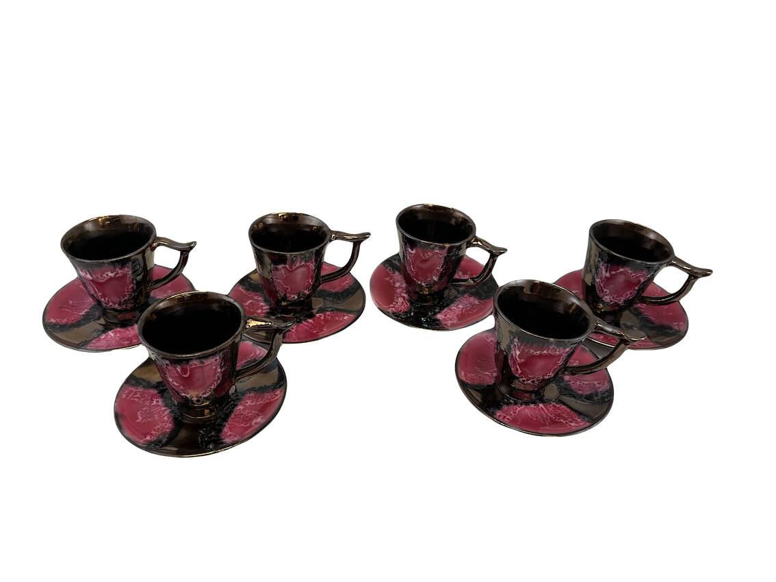 Vallauris pink and black coffee service from the 50s/60s