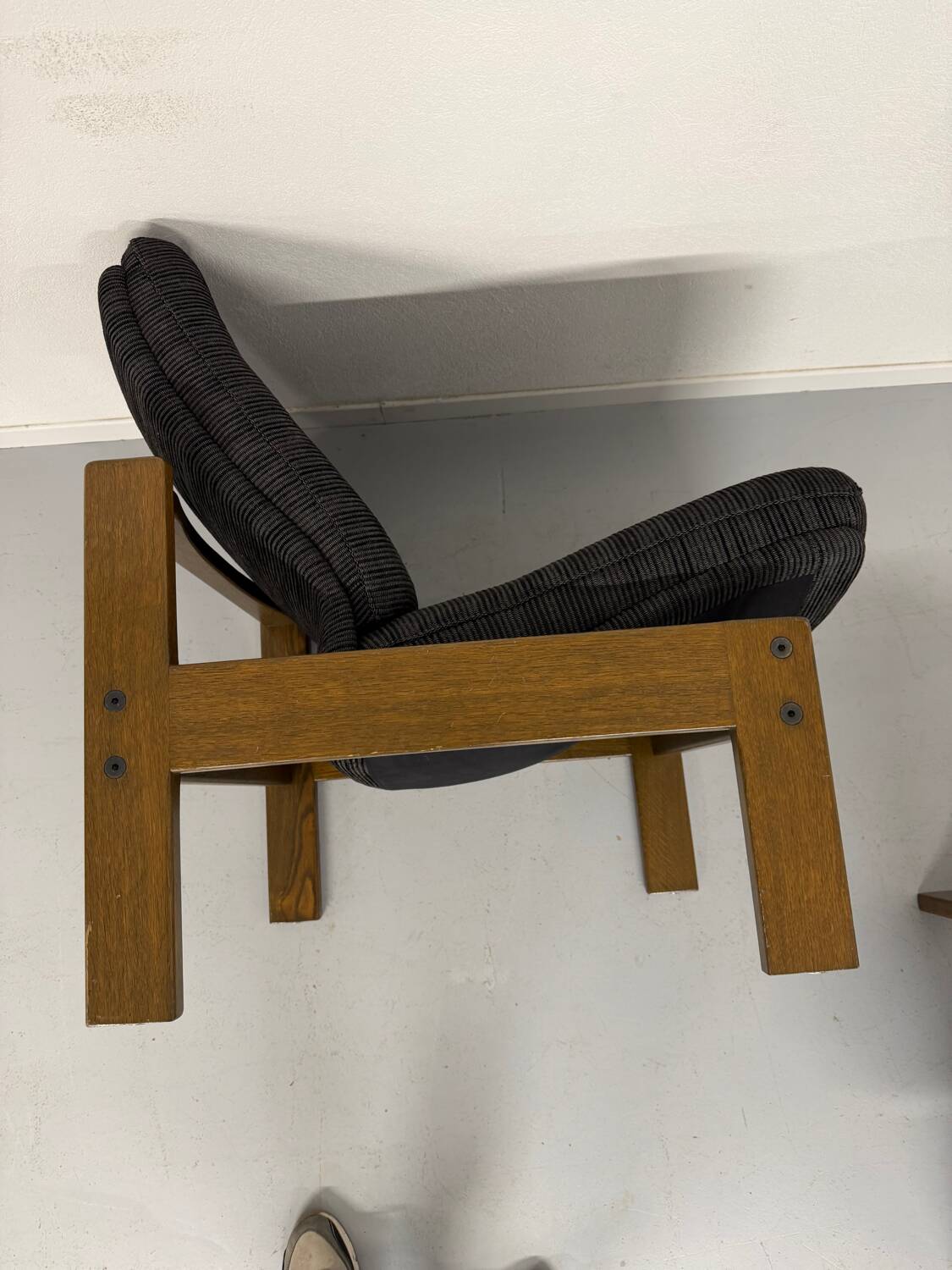 Lot of 2 adjustable wooden fabric chairs, Scandinavian design, vintage 1970s.