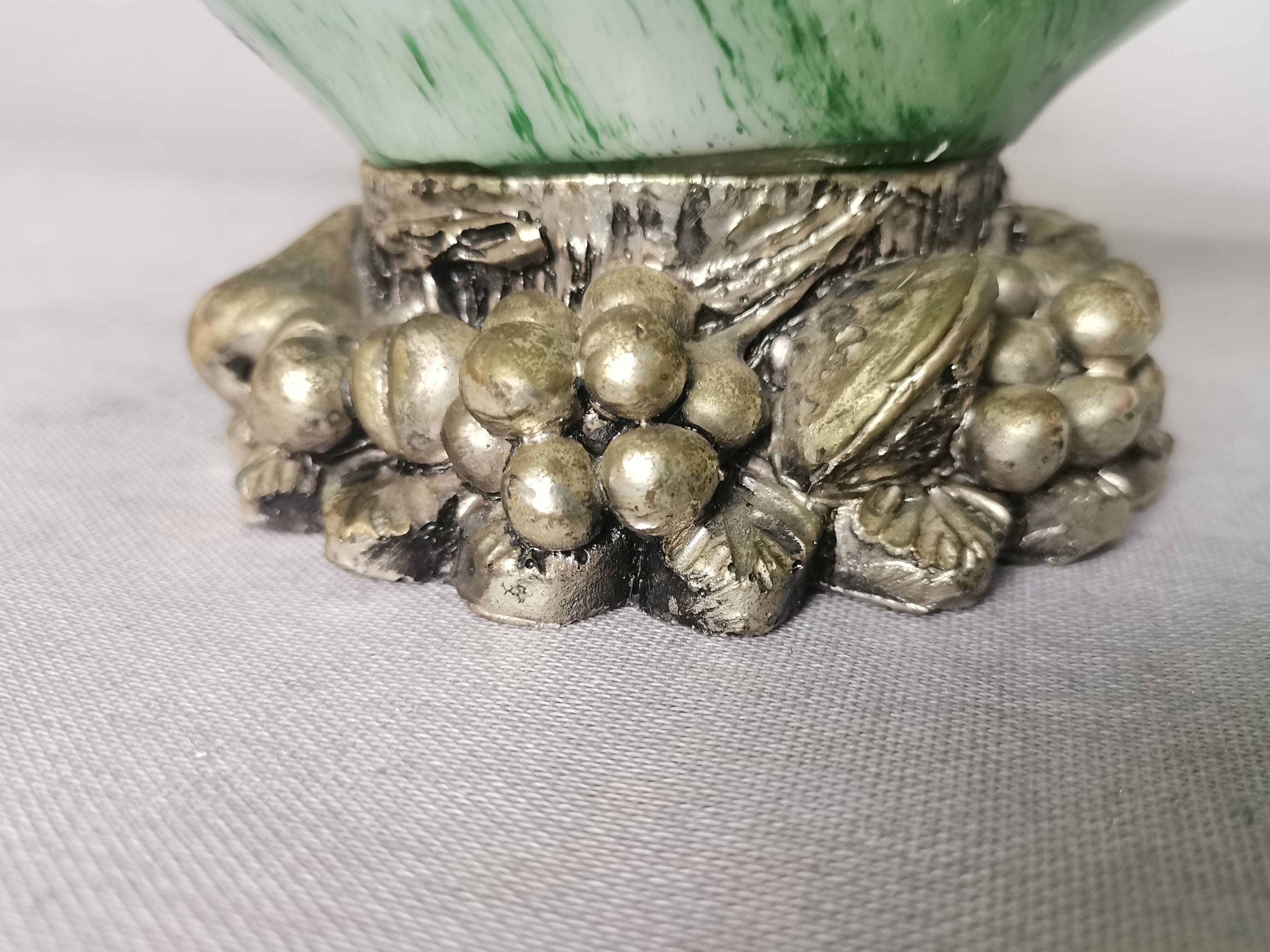 Italian Green Murano Glass and Sterling 925 Silver Vase