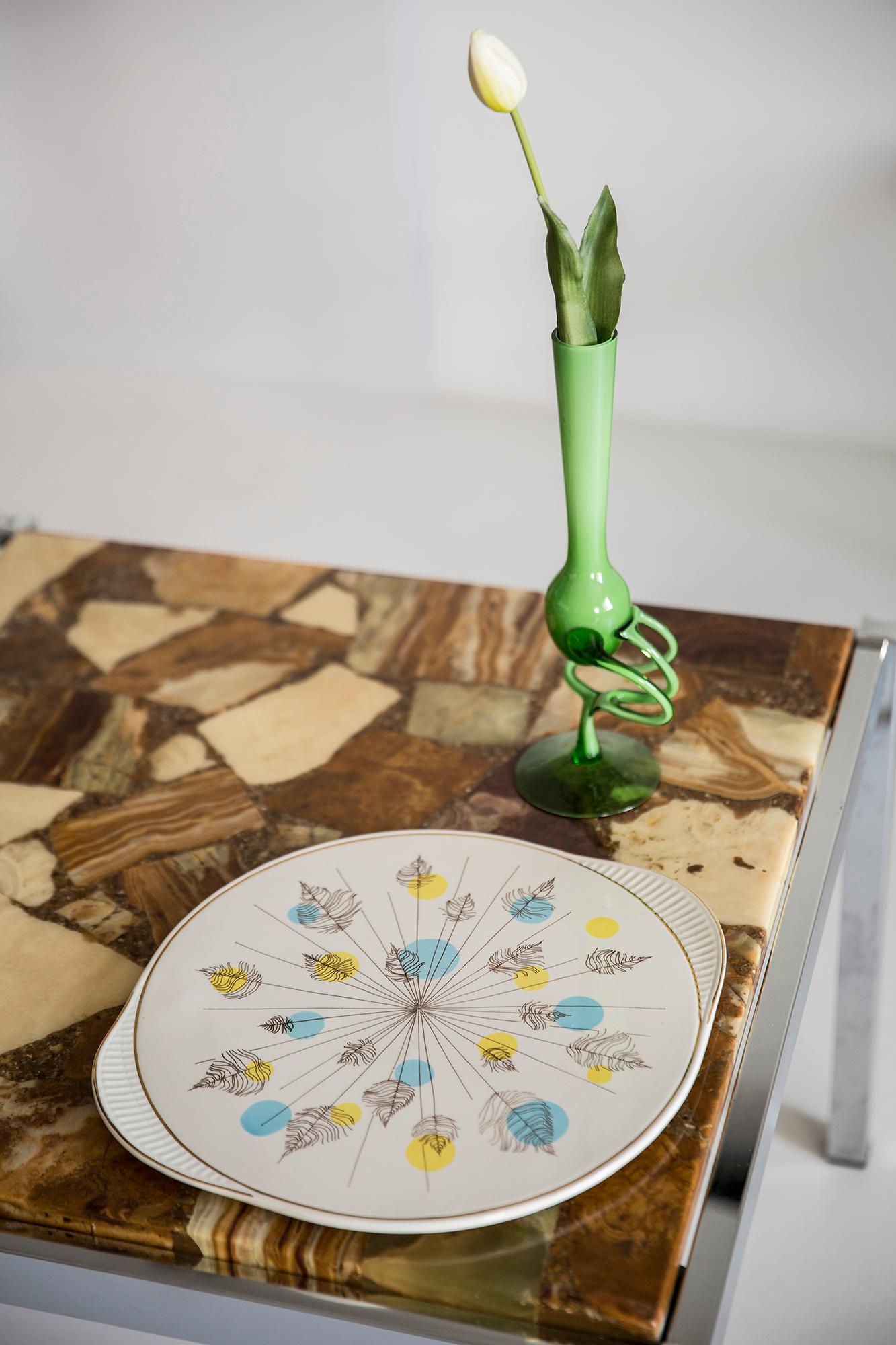 Vintage decorative plate with flowers, mid-century, Germany, 1970s.