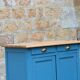 Vintage deep blue Parisian sideboard & natural wood top
