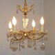 Mid-century brass, glass, and crystal chandelier with 4 lights 5099