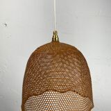 Beehive webbing rattan wicker pendant hanging lamp, 1930s