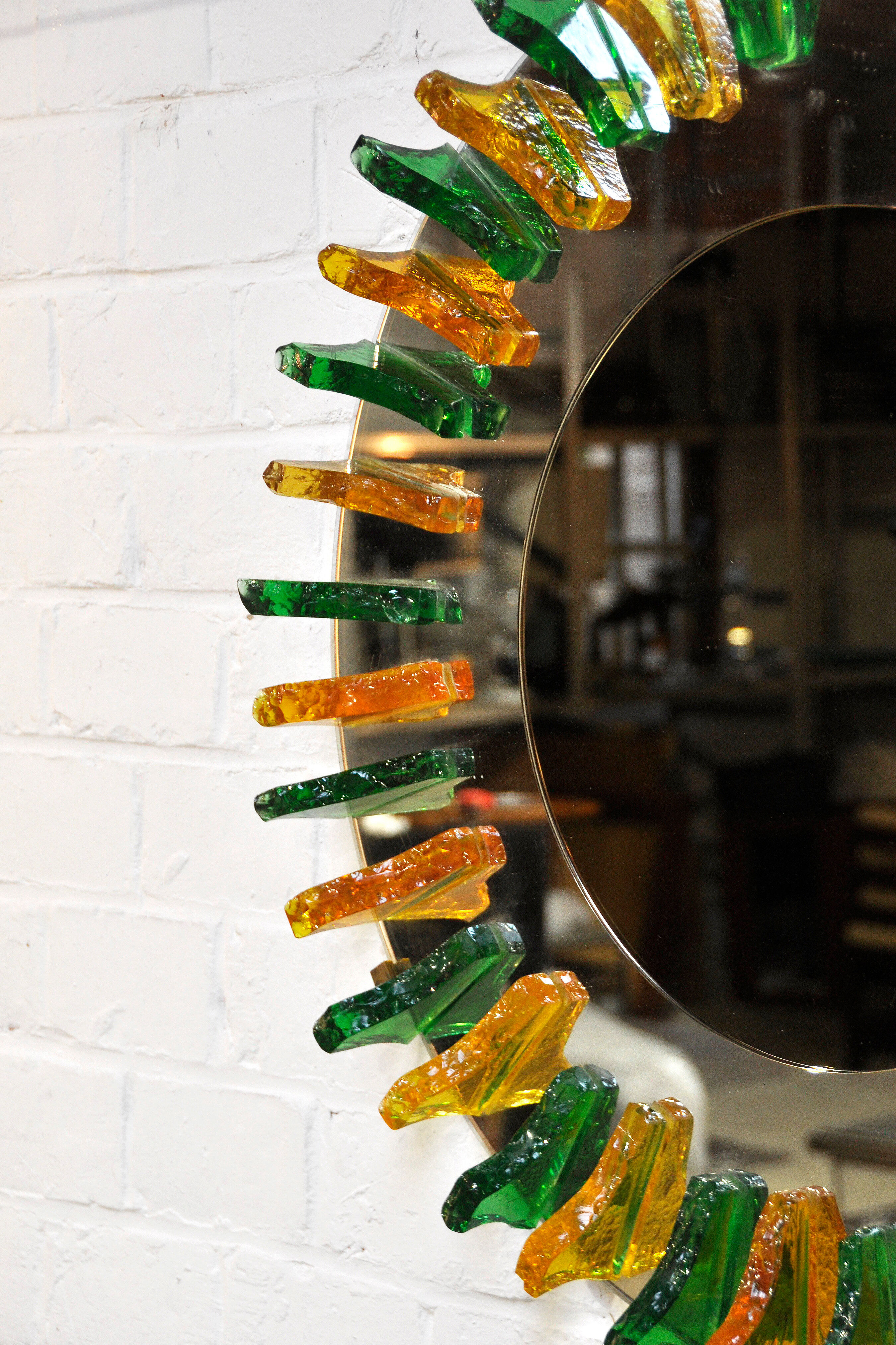 Crystal glass wall mirror, italy 1960's