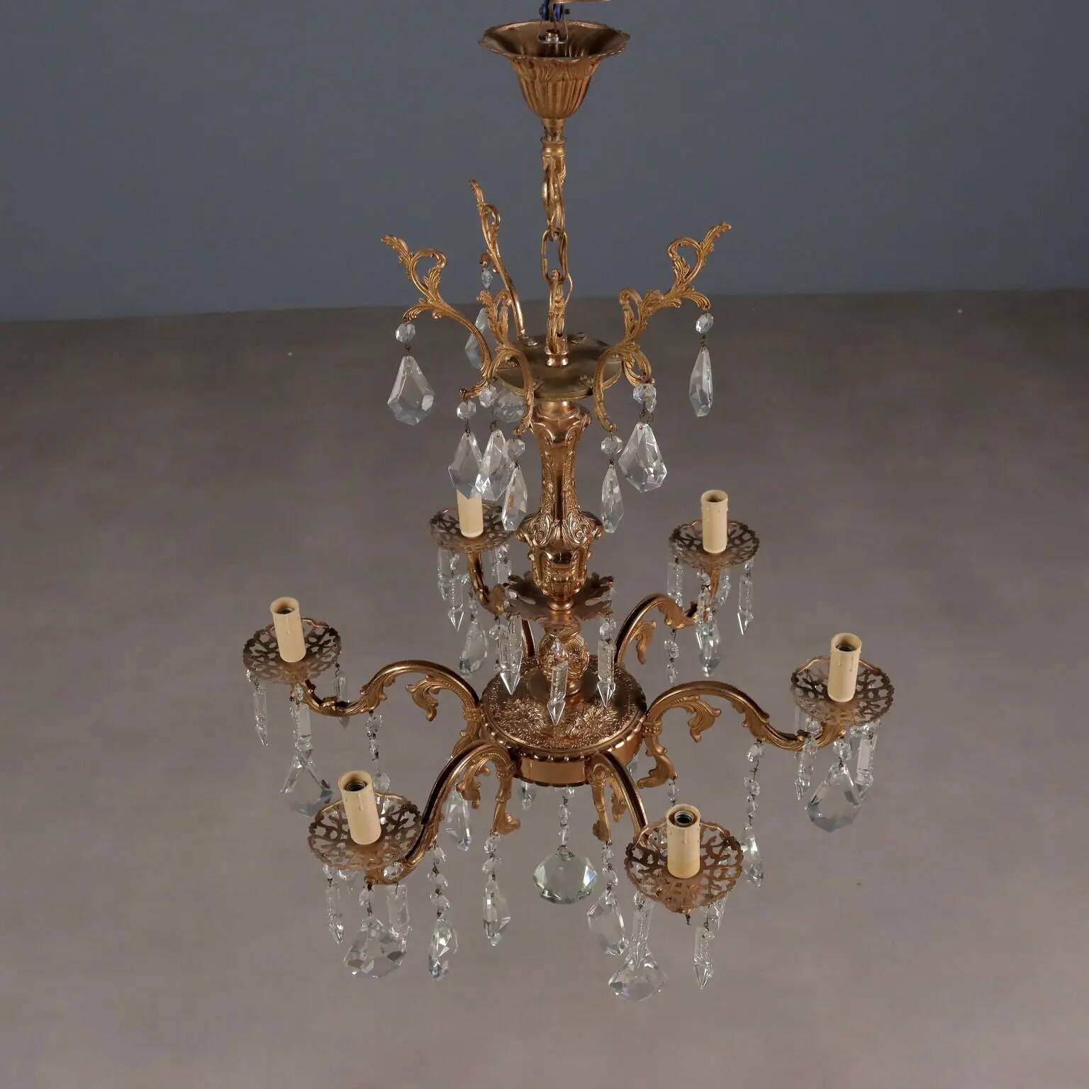 Antique Rococo chandelier in bronze and crystal, Italy, 20th century