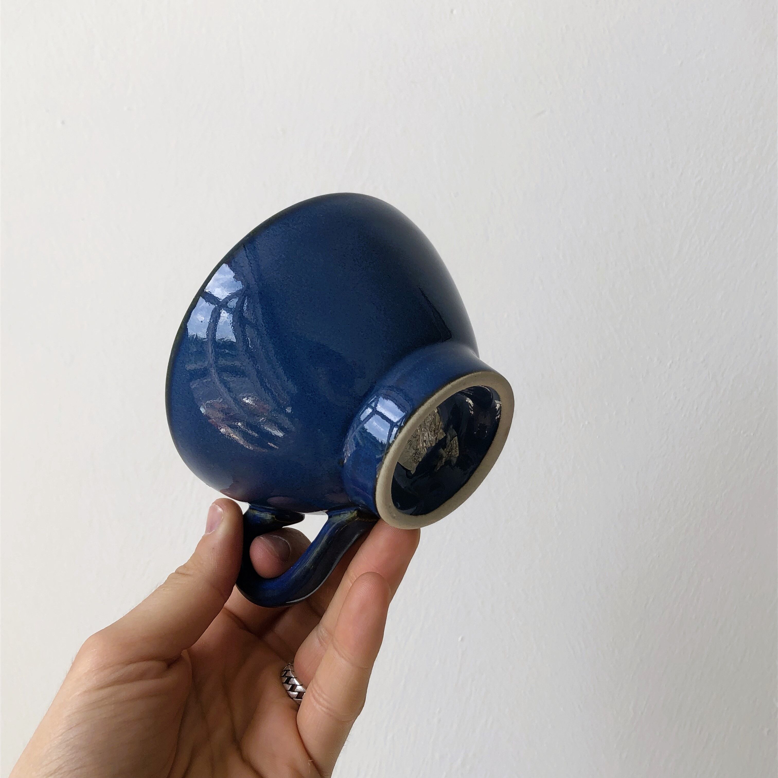 Set of 6 cups in handcrafted blue glazed stoneware